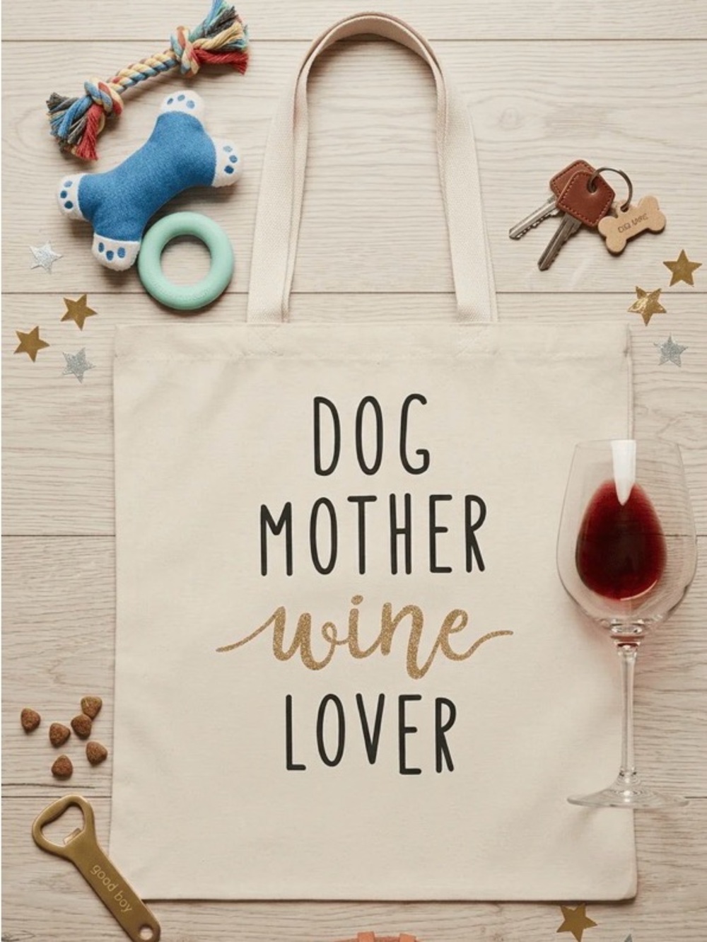 Dog Mother Wine Lover Canvas Tote Bag - Cream - Picture 3 of 3